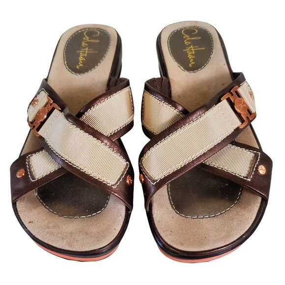 COLE HAAN Sandal Shoe Women's 6.5B Strap 2" Heel Wedge Slip On Brown - Picture 14 of 14